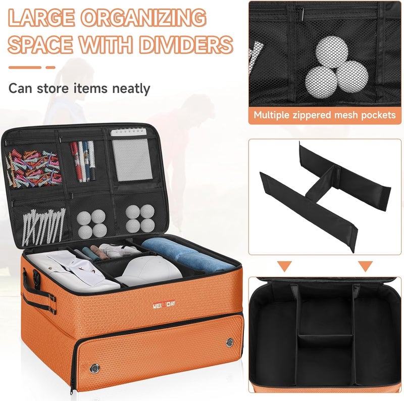 ANILD Golf Trunk Organizer, 2 Layer Golf Storage Case with Separate Ventilated Compartment for 2 Pair Shoes, for Balls, Tees, Clothes, Gloves, Accessories, Golfer Gifts - Image 4